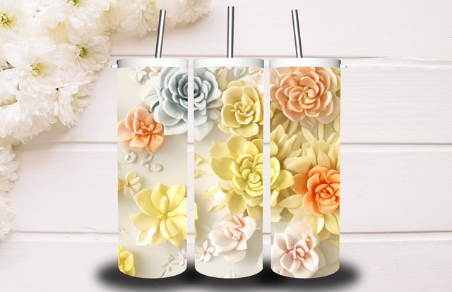 3D Flower 20 oz Skinny Tumbler Design 3D Paper Creativeart88 