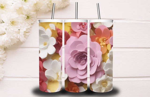 3D Flower 20 oz Skinny Tumbler Design 3D Paper Creativeart88 