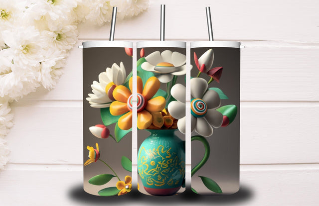 3D Flower 20 oz Skinny Tumbler Design 3D Paper Creativeart88 