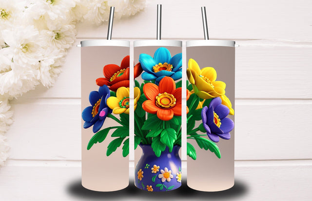 3D Flower 20 oz Skinny Tumbler Design 3D Paper Creativeart88 