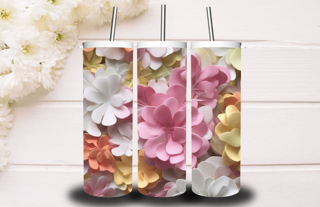 3D Flower 20 oz Skinny Tumbler Design 3D Paper Creativeart88 