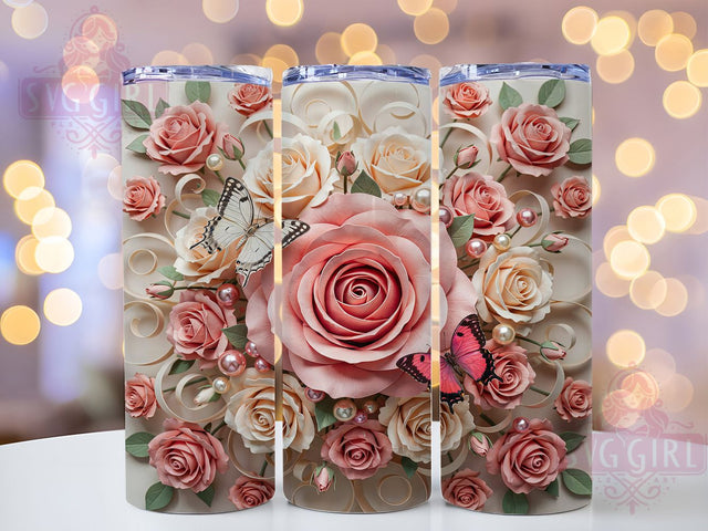 3D Flower Butterfly Rose 20oz Tumbler, Butterfly Rose, Oversized Rose, Magenta Pink, Soft White Petals, Skinny Tumbler, Sublimation PNG Sublimation SvggirlplusArt 