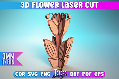 3D Flower Laser Cut | Flower Laser Cut Design | CNC Files SVG The T Store Design 