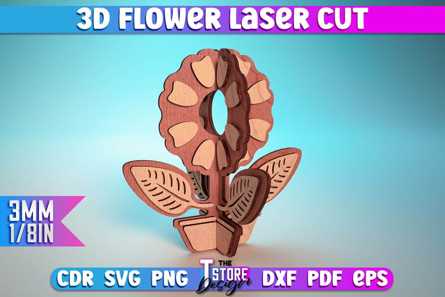 3D Flower Laser Cut | Flower Laser Cut Design | CNC Files SVG The T Store Design 