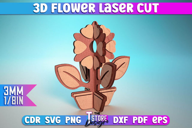 3D Flower Laser Cut | Flower Laser Cut Design | CNC Files SVG The T Store Design 
