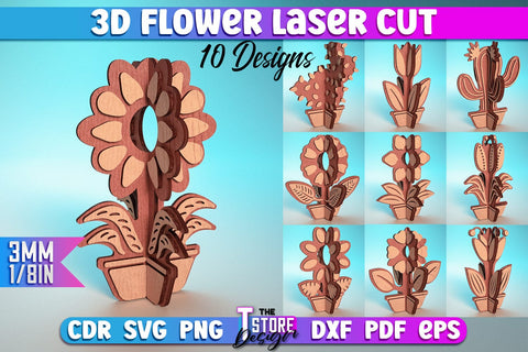 3D Flower Laser Cut | Flower Laser Cut Design | CNC Files SVG The T Store Design 