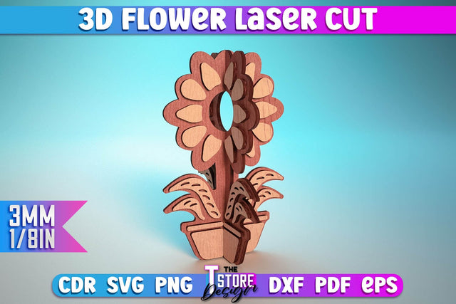 3D Flower Laser Cut | Flower Laser Cut Design | CNC Files SVG The T Store Design 