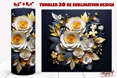 3D flower tumbler wrap / floral tumbler wrap / white flowers Sublimation Angelina Semenova 