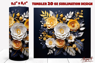 3D flower tumbler wrap / floral tumbler wrap / white flowers Sublimation Angelina Semenova 