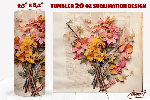 3D flower tumbler wrap / pink flowers, retro floral tumbler Sublimation Angelina Semenova 