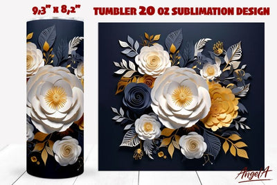 3D flower tumbler wrap / white flowers PNG / floral tumbler Sublimation Angelina Semenova 