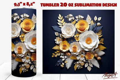 3D flower tumbler wrap / white flowers PNG / floral tumbler Sublimation Angelina Semenova 