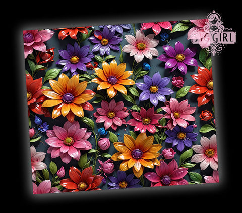 3D Flowers 20oz Tumbler Wrap Sublimation Design, Straight Tapered Tumbler Wrap, Seamless Blue and Yellow Flowers Tumbler Png, Instant Digital Download Sublimation SvggirlplusArt 