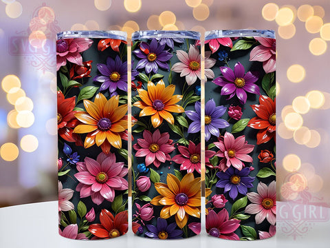 3D Flowers 20oz Tumbler Wrap Sublimation Design, Straight Tapered Tumbler Wrap, Seamless Blue and Yellow Flowers Tumbler Png, Instant Digital Download Sublimation SvggirlplusArt 