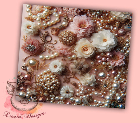 3D Flowers and Pearls 20oz Tumbler Png, Straight & Tapered Tumbler Png, 3D Flowers Tumbler Png, Digital Download PNG Sublimation Lara' s Designs 
