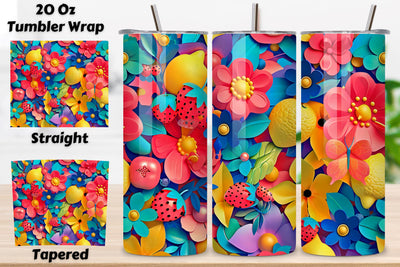 3D flowers skinny tumbler | Seamless Tumbler Wrap Sublimation FloridPrintables 