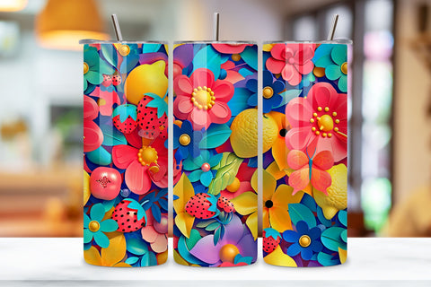 3D flowers skinny tumbler | Seamless Tumbler Wrap Sublimation FloridPrintables 