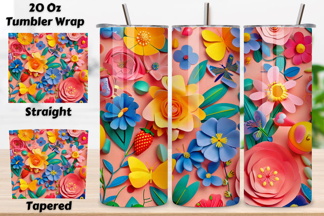 3D Flowers Tumbler Sublimation Wrap | Seamless Tumbler Wrap Sublimation FloridPrintables 