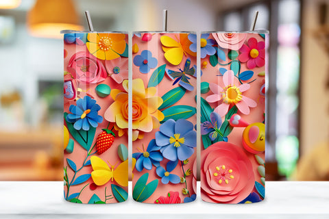 3D Flowers Tumbler Sublimation Wrap | Seamless Tumbler Wrap Sublimation FloridPrintables 