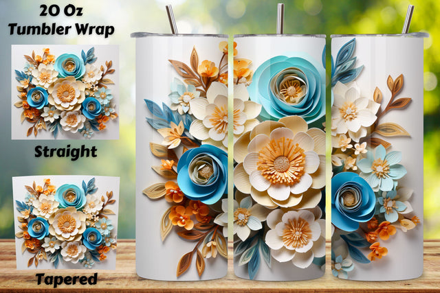 3D Flowers Tumbler Wrap | Turquoise | Spring Print PNG, 3D Floral Tumbler Wrap, Sublimation Design, 20 oz Skinny Tumbler, Paper floral tumbler sublimation designs download, colorful Sublimation FloridPrintables 