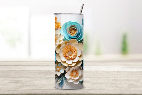 3D Flowers Tumbler Wrap | Turquoise | Spring Print PNG, 3D Floral Tumbler Wrap, Sublimation Design, 20 oz Skinny Tumbler, Paper floral tumbler sublimation designs download, colorful Sublimation FloridPrintables 