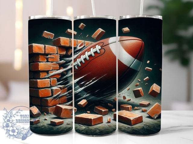 3D Football Breaking Wall 20oz Skinny Tumbler, 3D Football Tumbler Png, Straight & Tapered Tumbler Wrap, Instant Digital Download Sublimation ToriDesigns 
