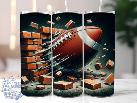 3D Football Breaking Wall 20oz Skinny Tumbler, 3D Football Tumbler Png, Straight & Tapered Tumbler Wrap, Instant Digital Download Sublimation ToriDesigns 