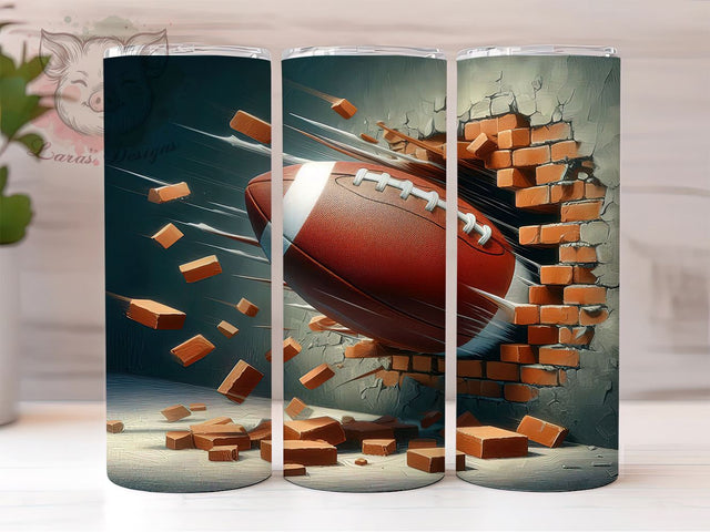 3D Football Breaking Wall 20oz Tumbler Png, Straight & Tapered Tumbler Png, Football Season Tumbler Png, Digital Download PNG Sublimation Lara' s Designs 