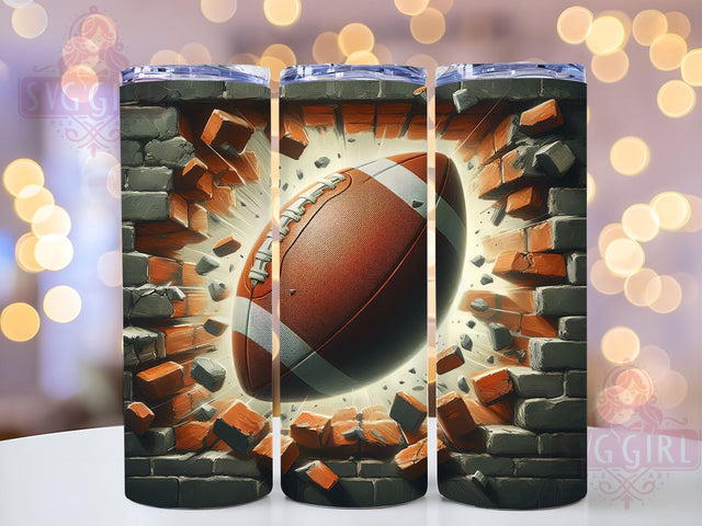 3D Football Breaking Wall 20oz Tumbler Wrap Sublimation Design, Straight Tapered Tumbler Wrap, Football Tumbler Png, Instant Digital Download Sublimation SvggirlplusArt 