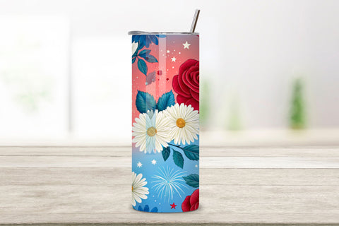 3D Fourth of July Floral Seamless Tumbler Wrap, Festive Flowers and Fireworks, seamless tumbler wrap, fourth july design, festive floral wrap, watercolor fireworks design, 20oz skinny tumbler, tapered tumbler wrap Sublimation FloridPrintables 