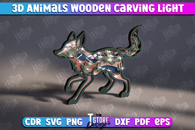 3D Fox Wooden Carving Light | LED Night Light | Animal Figurines | CNC File SVG The T Store Design 