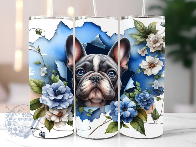 3D French Bulldog Hole In A Wall 20oz Skinny Tumbler, Bulldog Tumbler Png, Straight & Tapered Tumbler Wrap, Instant Digital Download Sublimation ToriDesigns 