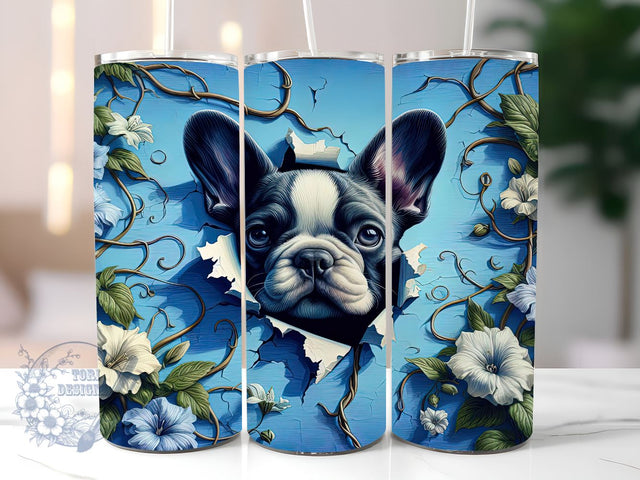 3D French Bulldog Hole In A Wall 20oz Skinny Tumbler, Bulldog Tumbler Png, Straight & Tapered Tumbler Wrap, Instant Digital Download Sublimation ToriDesigns 