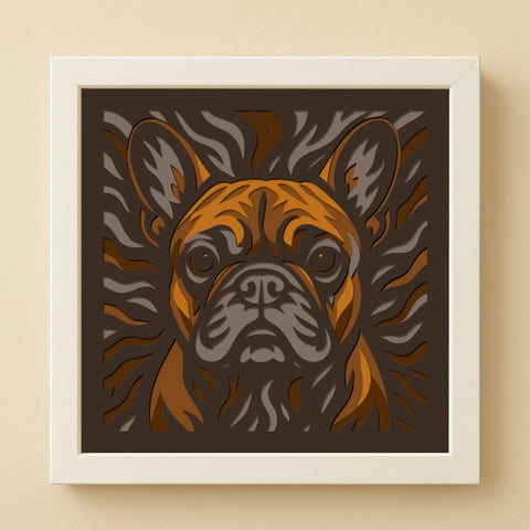 3D French Bulldog Shadow Box SVG | Layered Papercut Dog Design | Frenchie Wall Art | Farmhouse Pet Decor | Cricut & Laser Cut File SVG HappyDesignStudio 