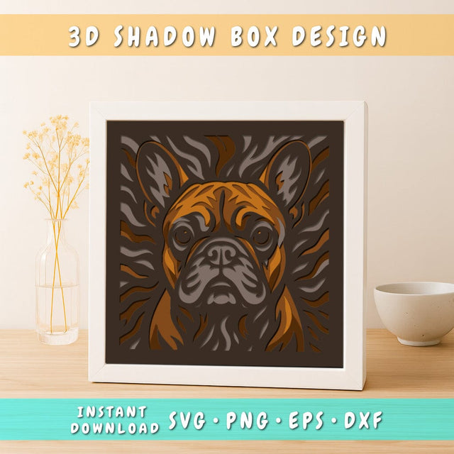 3D French Bulldog Shadow Box SVG | Layered Papercut Dog Design | Frenchie Wall Art | Farmhouse Pet Decor | Cricut & Laser Cut File SVG HappyDesignStudio 