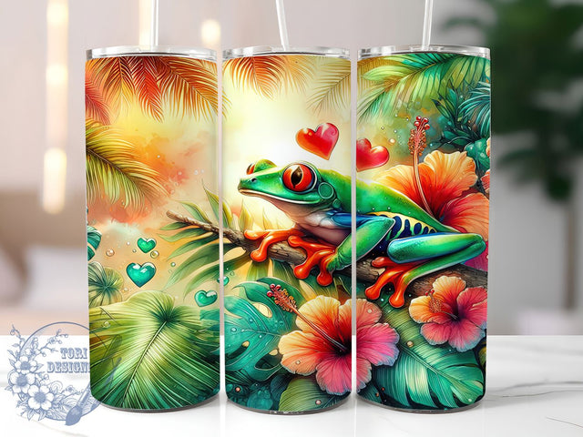 3D Frog Floral Nature Tumbler Wrap, Floral Amphibian Wrap, 20oz Tumbler Sublimation, Realistic Frog Design, Nature Wildlife Art, Cute Frog Aesthetic, Garden Pond Scene Sublimation ToriDesigns 