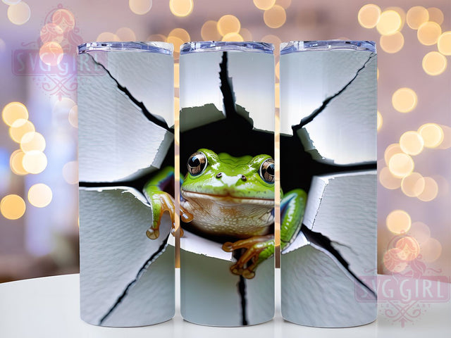 3D Frog Nature Tumbler, 3D Design, Hole In Wall, Animal Wrap, Nature Pattern, 20oz Tumbler, Sublimation Print Sublimation SvggirlplusArt 