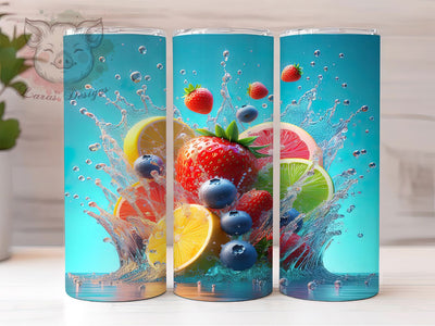 3D Fruit Refreshing Tumbler, Water Theme, Seamless Design, Refreshing Style, Colorful Pattern, 20Oz Tumbler, Sublimation Wrap Sublimation Lara' s Designs 