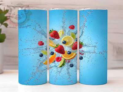 3D Fruit Splash Water Tumbler, Fruit Splash Sublimation Design, Refreshing Cup Art, 20oz Summer Tumbler, Whimsical Fruit Mug, Stylish Drink Cup, Vibrant Water Wrap Sublimation Lara' s Designs 