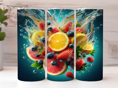 3D Fruit Splash Water Tumbler, Fruit Splash Sublimation Design, Refreshing Cup Art, 20oz Summer Tumbler, Whimsical Fruit Mug, Stylish Drink Cup, Vibrant Water Wrap Sublimation Lara' s Designs 