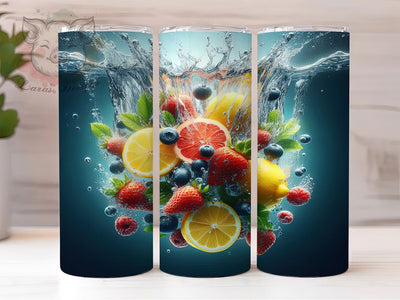 3D Fruit Splash Water Tumbler, Fruit Splash Sublimation Design, Refreshing Cup Art, 20oz Summer Tumbler, Whimsical Fruit Mug, Stylish Drink Cup, Vibrant Water Wrap Sublimation Lara' s Designs 