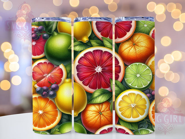 3D Fruits Mix 20oz Tumbler Wrap Sublimation Design, Straight Tapered Tumbler Wrap, 3D Citrus Fruit Tumbler Png, Instant Digital Download Sublimation SvggirlplusArt 
