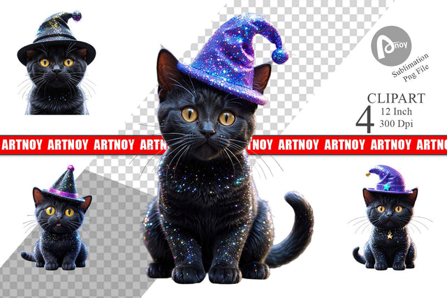 3D Funny Black Cat Clipart Sublimation artnoy 