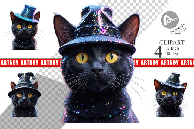 3D Funny Black Cat Clipart Sublimation artnoy 