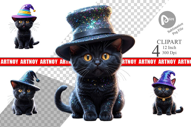 3D Funny Black Cat Clipart Sublimation artnoy 