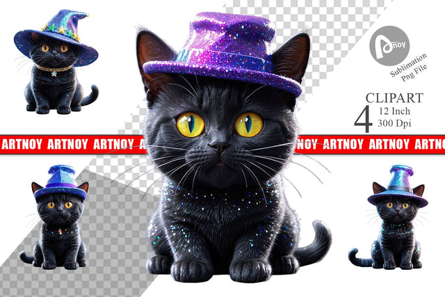 3D Funny Black Cat Clipart Sublimation artnoy 