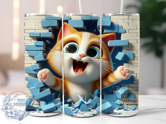 3D Funny Cat 20oz Skinny Tumbler, Cat Lovers Tumbler Png, Straight & Tapered Tumbler Wrap, Instant Digital Download Sublimation ToriDesigns 