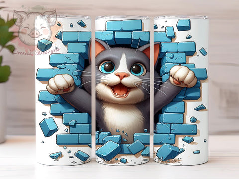 3D Funny Cat 20oz Tumbler Png, Straight & Tapered Tumbler Png, Cat Lover Tumbler Png, Digital Download PNG Sublimation Lara' s Designs 