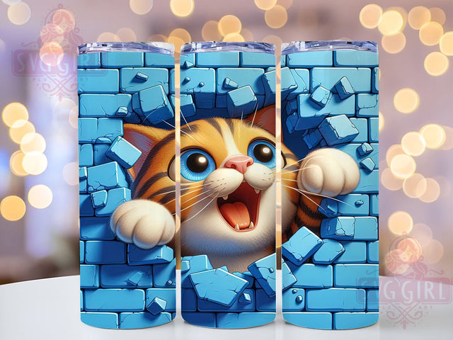 3D Funny Cat 20oz Tumbler Wrap Sublimation Design, Straight Tapered Tumbler Wrap, Cat Lovers Tumbler Png, Instant Digital Download Sublimation SvggirlplusArt 