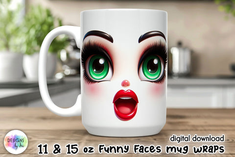 3D Funny Face Mug Wrap, Sarcastic Mug Sublimation Sublimation Designs by Ira 